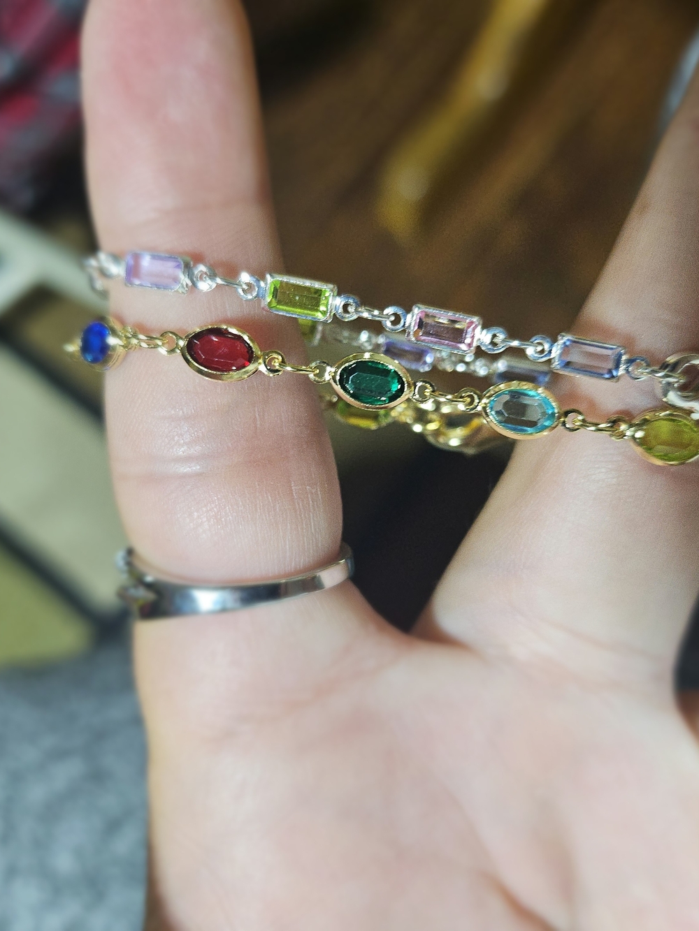 18k Gold/WhiteGold Kids Multicolor Gemstone Chain Bracelet